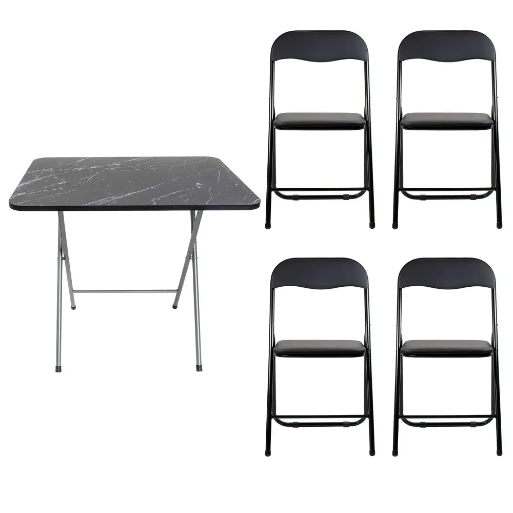 Masa plianta cu blat mdf, dimensiuni 60x80x70cm, negru (ZLN 6975) plus 4 x scaun bucatarie pliant (DSY 1115) / ZLN 6975_4S