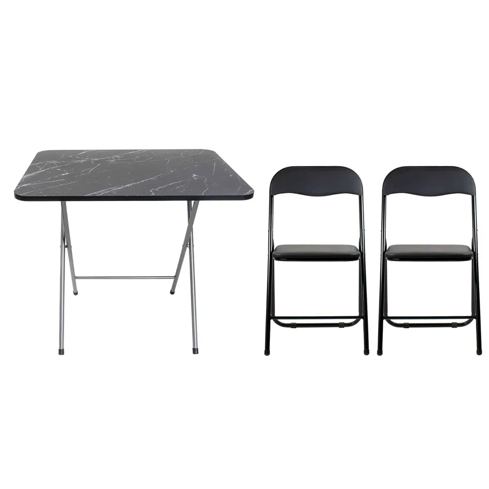 Masa plianta cu blat mdf, dimensiuni 60x80x70cm, negru (ZLN 6975) plus 2 x scaun bucatarie pliant (DSY 1115) / ZLN 6975_2S