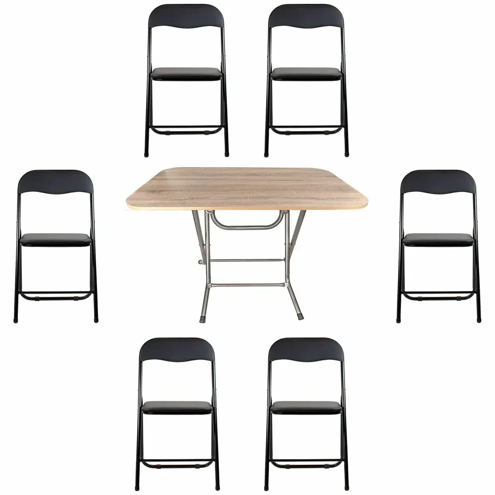 Masa plianta cu blat mdf, dimensiuni 70x120x73 cm (ZLN 2531) plus 6 x scaun bucatarie pliant (DSY 1115) / ZLN 2531_STEJAR_6S