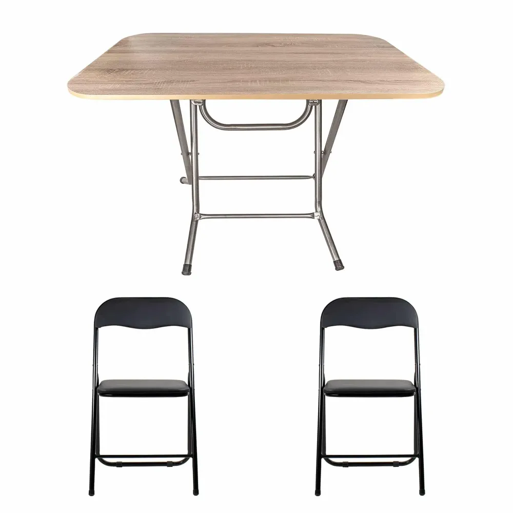 Masa plianta cu blat mdf, dimensiuni 70x120x73 cm (ZLN 2531) plus 2 x scaun bucatarie pliant (DSY 1115) / ZLN 2531_STEJAR_2S