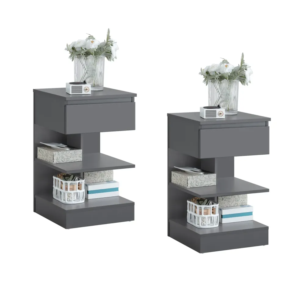 SoBuy FBT49-HGx2, Set 2 Noptiera - Noptiera cu 1 sertar si 2 rafturi, Masuta de cafea pentru living - Comoda moderna L39 x...
