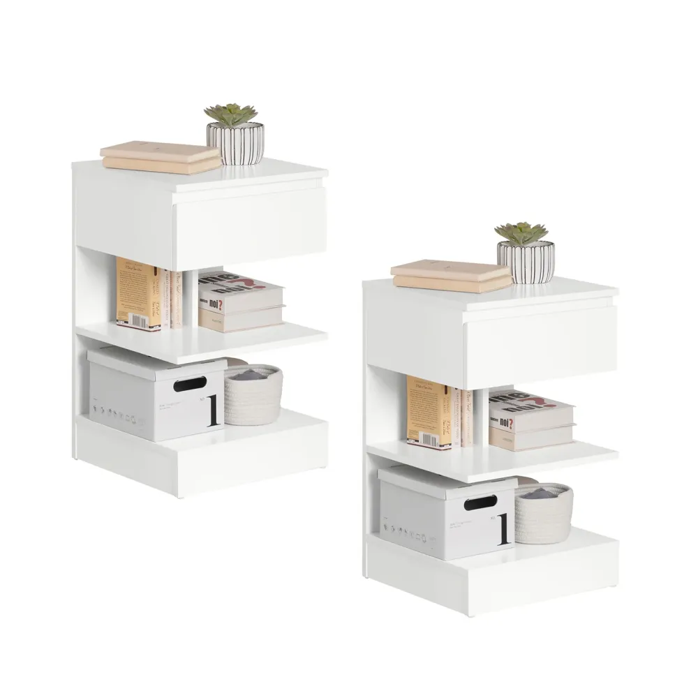 SoBuy FBT49-Lx2, Set 2 Noptiere pentru Dormitoare - Noptiera cu 1 Sertar si 2 Polite, Masuta de Cafea Sufragerie - Comoda...