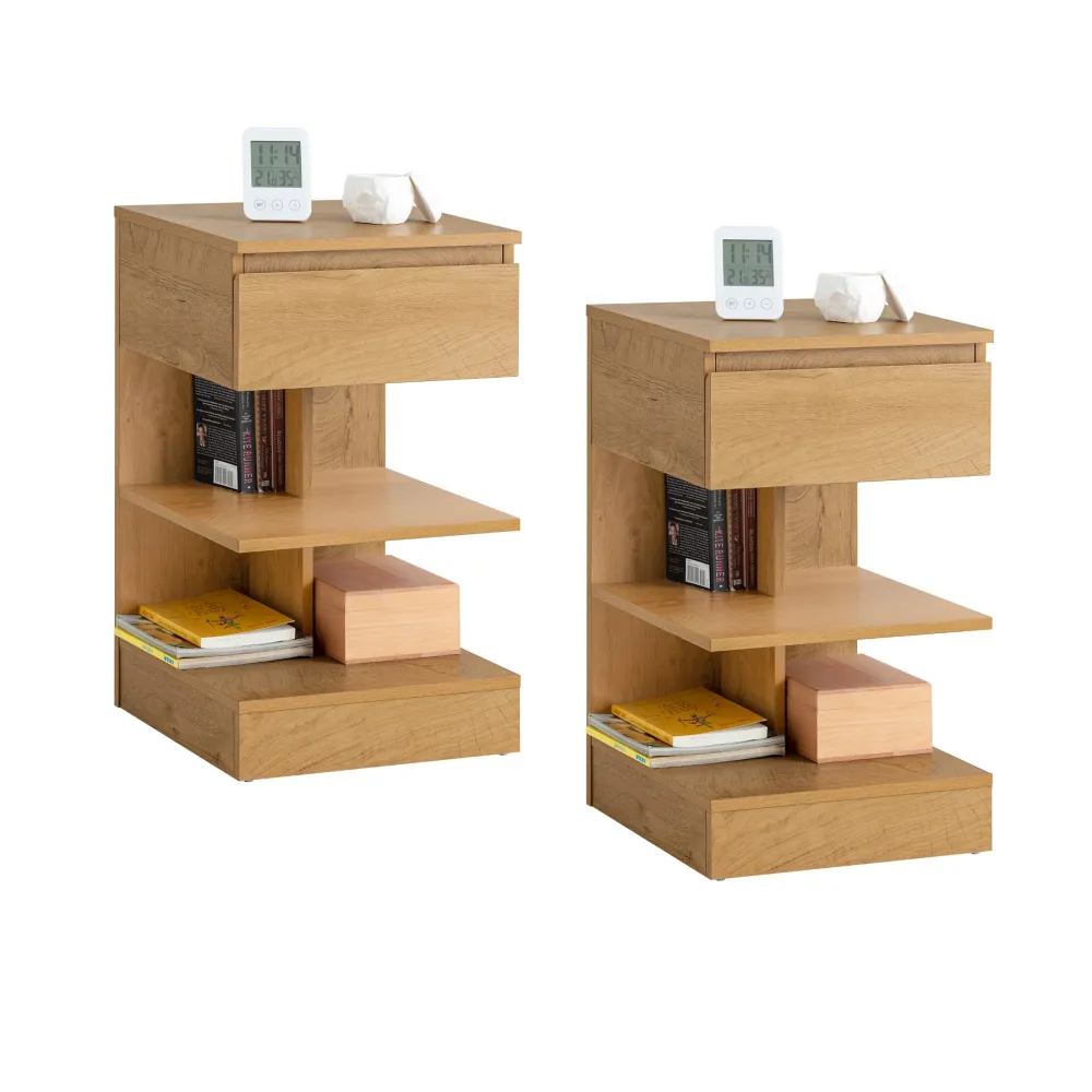 SoBuy FBT49-Nx2, Set 2 Noptiere pentru Dormitoare - Noptiera cu 1 Sertar si 2 Polite, Masuta de Cafea Sufragerie - Comoda...