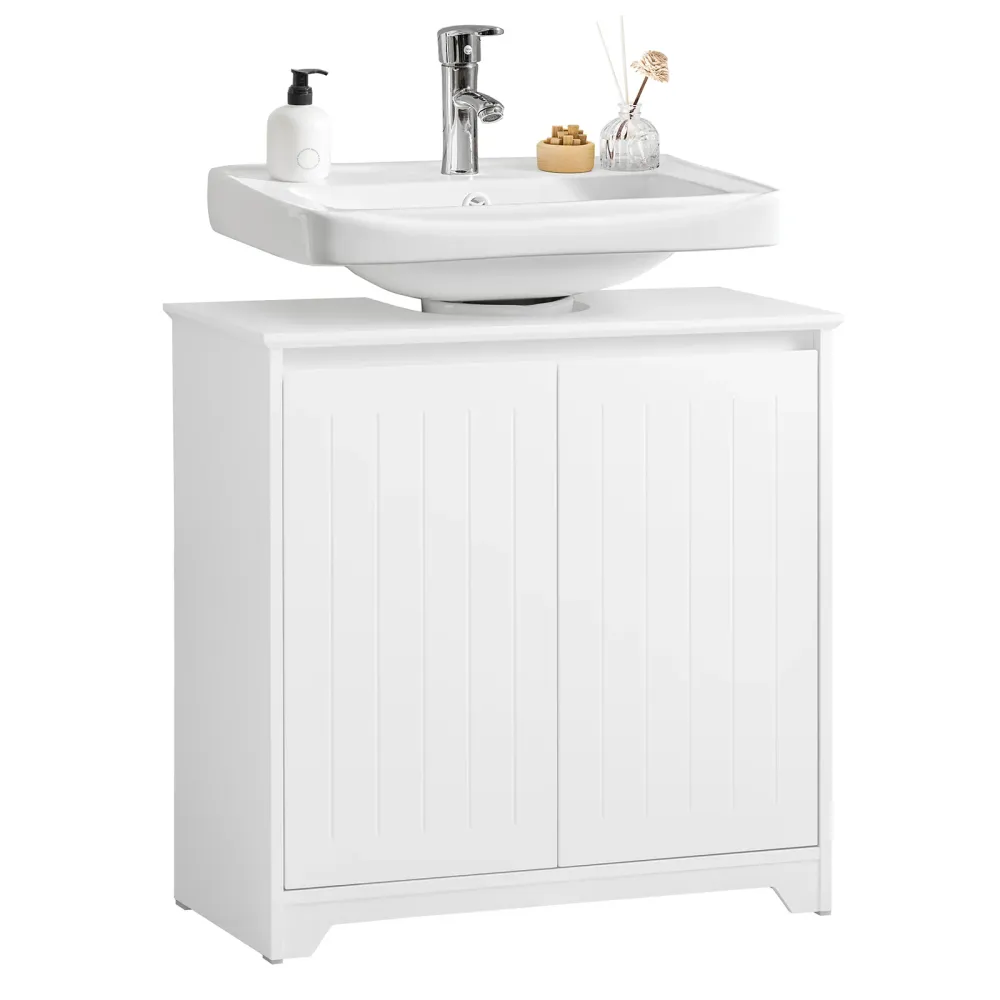 SoBuy BZR108-II-W Mobilier de baie cu bază pentru chiuvetă pe podea cu 2 uși Alb 60x30x60cm