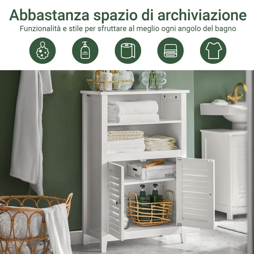 SoBuy BZR13-W Dulap de baie - Dulap de baie cu economie de spațiu cu rafturi și uși, bufet îngust din lemn pentru hol și s...