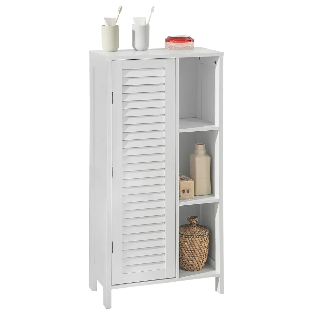 SoBuy BZR39-W Dulap de baie - Dulap de baie îngust cu ușă laminată și 3 rafturi deschise, dulap cu economie de spațiu, rez...