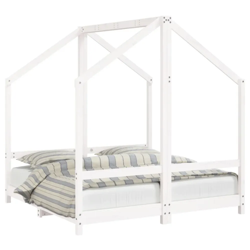 Cadru de pat pentru copii, alb, 2x(70x140) cm, lemn masiv pin