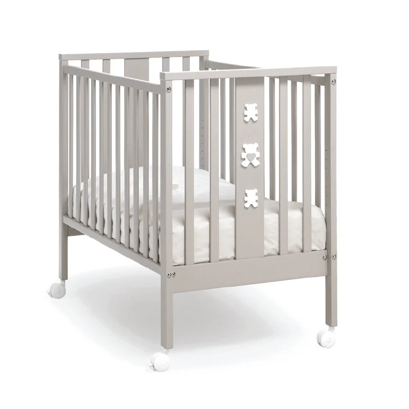 Cosleeper Mediu 0 - 3ani 65x110cm lemn bej - gri Mini Ursuleti cu Saltea si Set complet protectii si lenjerii incluse Erbesi