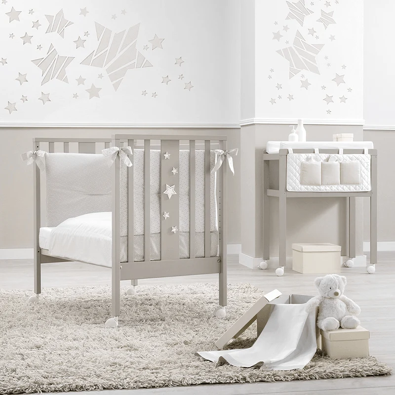 Cosleeper Mediu 0 - 3ani 65x110cm lemn bej Mini stele cu Saltea si Set complet protectii si lenjerii incluse Erbesi