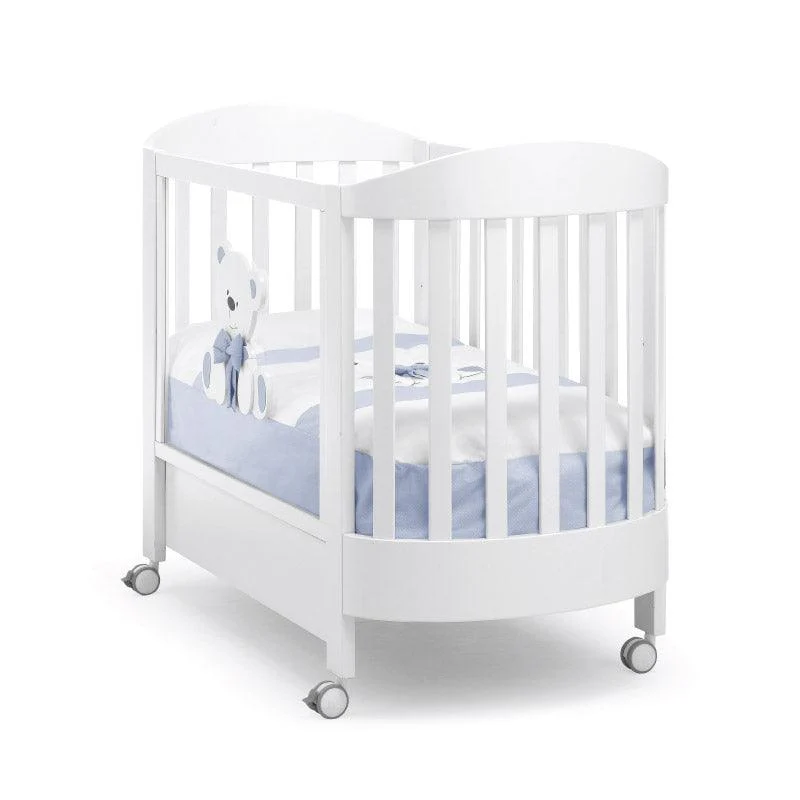 Patut bebelusi Baieti Oval Tato Bleu cu saltea inclusa Design Italian Alb Lemn de Fag