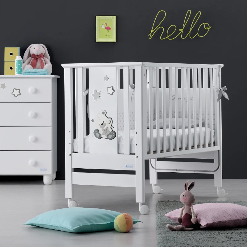Patut Co-Sleeper Atasabil Contact Dido Alb & Gri cu saltea inclusa si suport Antireflux Lemn Fag Italia