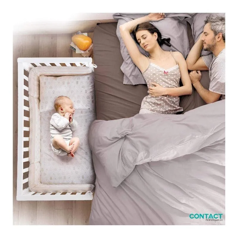 Patut Co-Sleeper Atasabil Contact Dido Alb & Gri cu saltea inclusa si suport Antireflux Lemn Fag Italia
