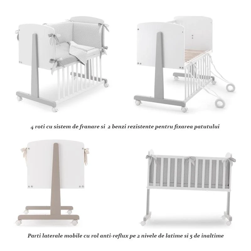 Patut co-sleeping Ninna Alb Lemn Fag salteluta & lenjerie inclusa Erbesi