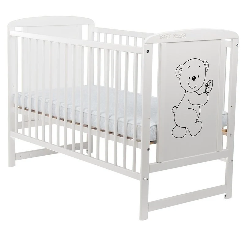 Patut din lemn bebe, 120x60 cm, Din lemn de pin si mdf, Stabil si rezistent, Inaltime saltea reglabila pe 3 nivele, Latera...