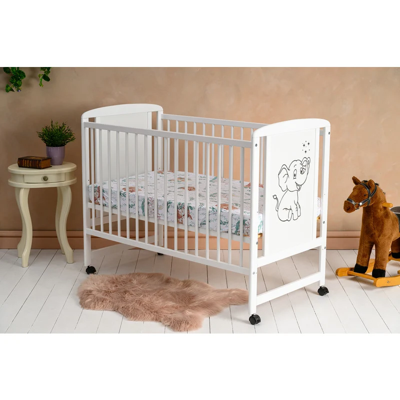 Patut din lemn bebe, 120x60 cm, Din lemn de pin si mdf, Stabil si rezistent, Inaltime saltea reglabila pe 3 nivele, Latera...