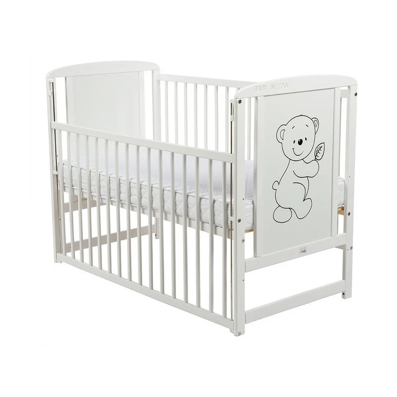 Patut din lemn bebe, 120x60 cm, Cu laterala culisanta, Din lemn de pin si mdf, Stabil si rezistent, Inaltime saltea reglab...