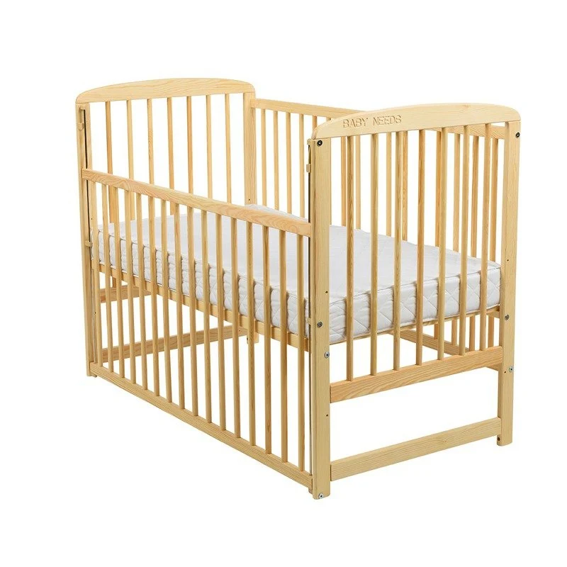 Patut din lemn bebe, 120x60 cm, Cu laterala culisanta, Din lemn de pin, Stabil si rezistent, Inaltime saltea reglabila pe...
