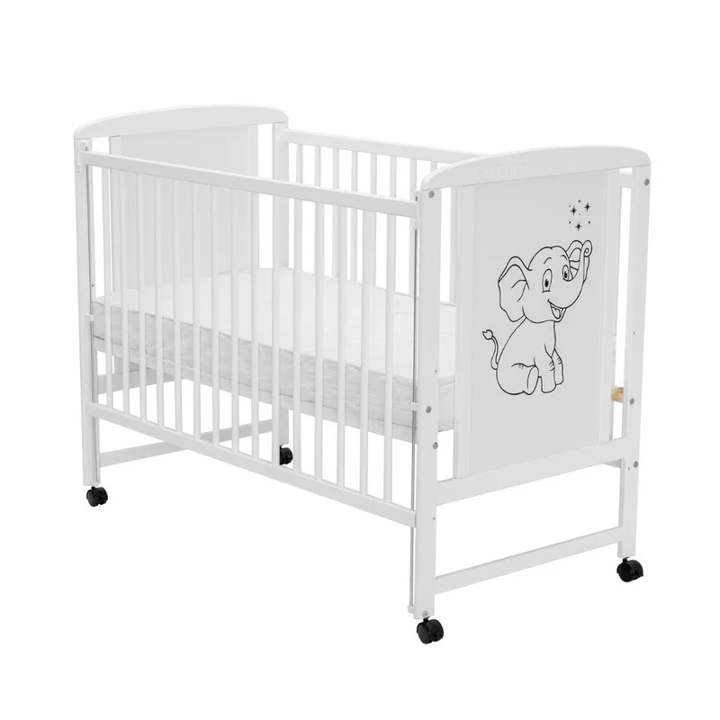 Patut din lemn bebe, 120x60 cm, Cu laterala culisanta, Din lemn de pin si mdf, Stabil si rezistent, Inaltime saltea reglab...