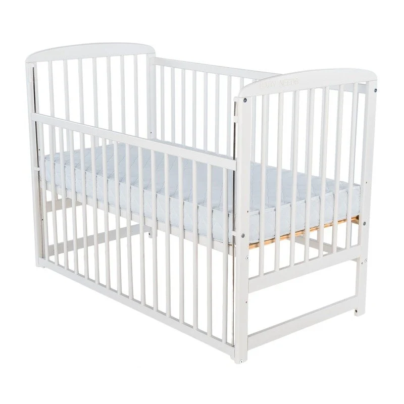 Patut din lemn bebe, 120x60 cm, Cu laterala culisanta, Din lemn de pin, Stabil si rezistent, Inaltime saltea reglabila pe...