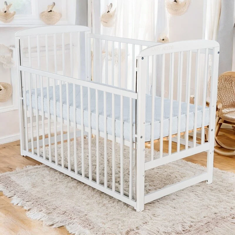 Patut din lemn bebe, 120x60 cm, Cu laterala culisanta, Din lemn de pin, Stabil si rezistent, Inaltime saltea reglabila pe...