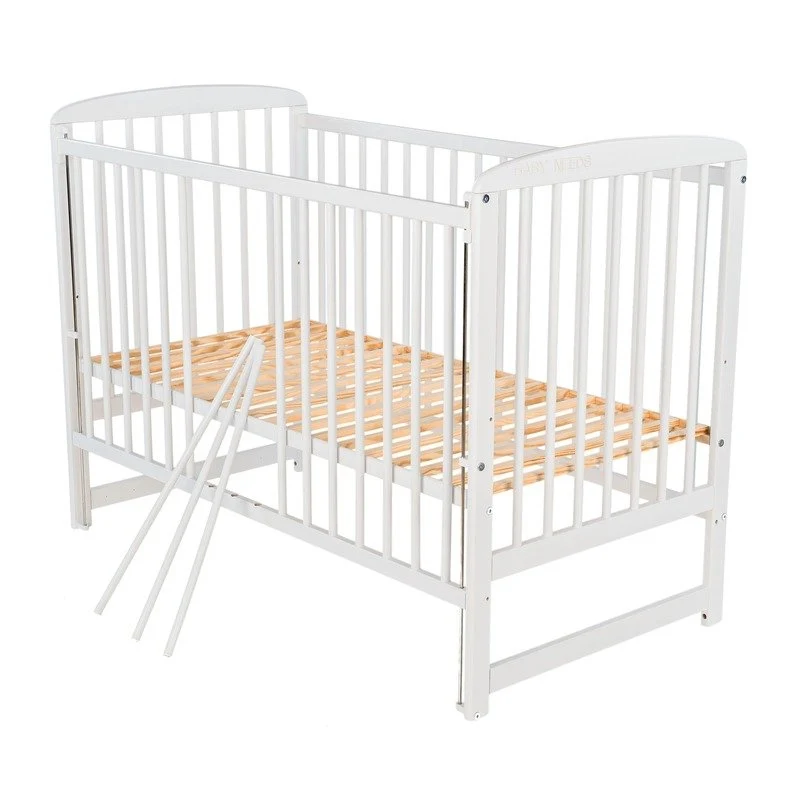 Patut din lemn bebe, 120x60 cm, Cu laterala culisanta, Din lemn de pin, Stabil si rezistent, Inaltime saltea reglabila pe...