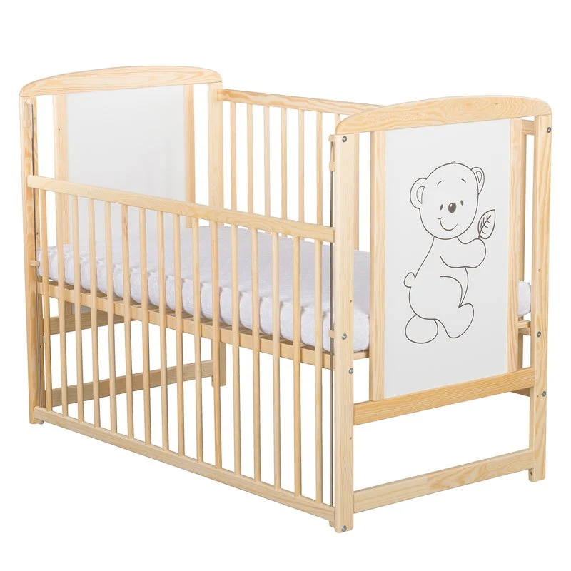 Patut din lemn bebe, 120x60 cm, Cu laterala culisanta, Din lemn de pin si mdf, Stabil si rezistent, Inaltime saltea reglab...