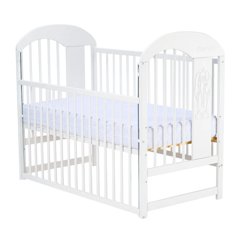 Patut din lemn bebe, 120x60 cm, Cu laterala culisanta, Din lemn de pin, Stabil si rezistent, Inaltime saltea reglabila pe...
