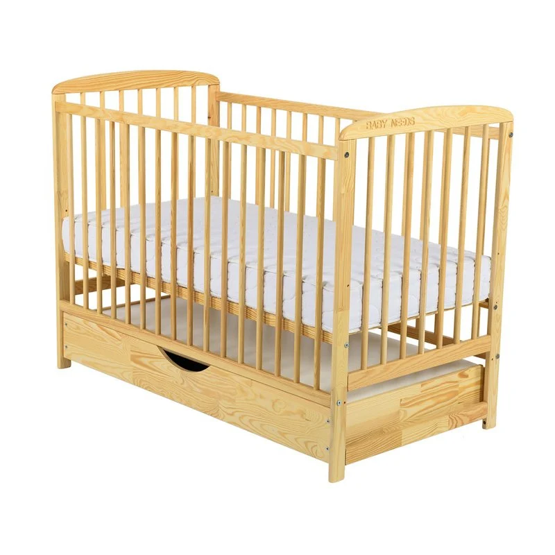 Patut din lemn bebe, 120x60 cm, Cu sertar cu capac, Din lemn de pin si mdf, Stabil si rezistent, Inaltime saltea reglabila...