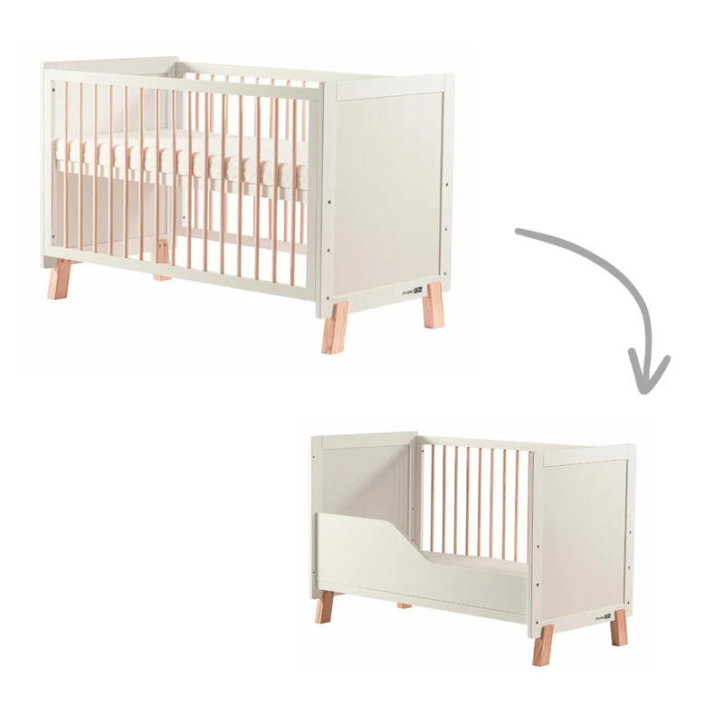 Patut din lemn bebe, 120x60 cm, Transformabil, Cu bariera de siguranta, Din lemn de pin si mdf, Stabil si rezistent, White...