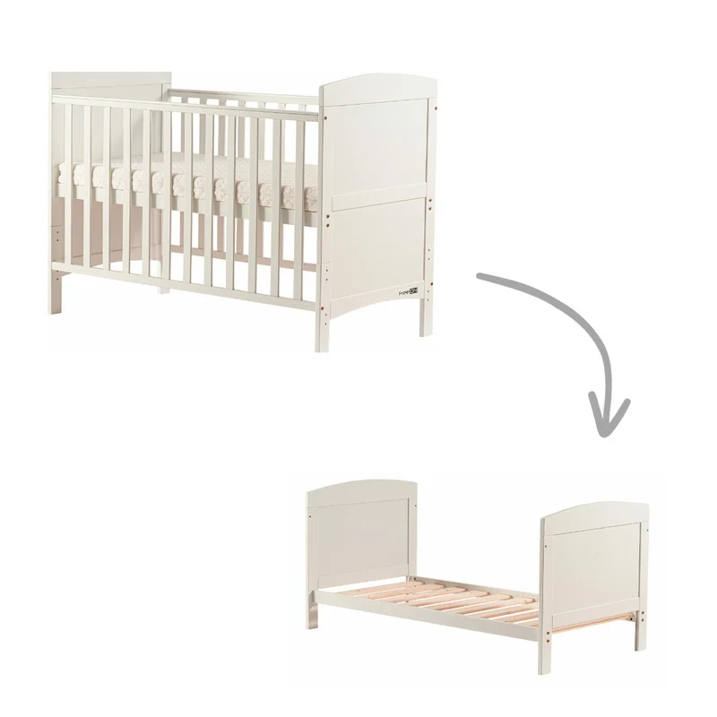 Patut din lemn bebe, 120x60 cm, Transformabil pentru bebe si junior, Din lemn de pin si mdf, Cu sina speciala pentru denti...