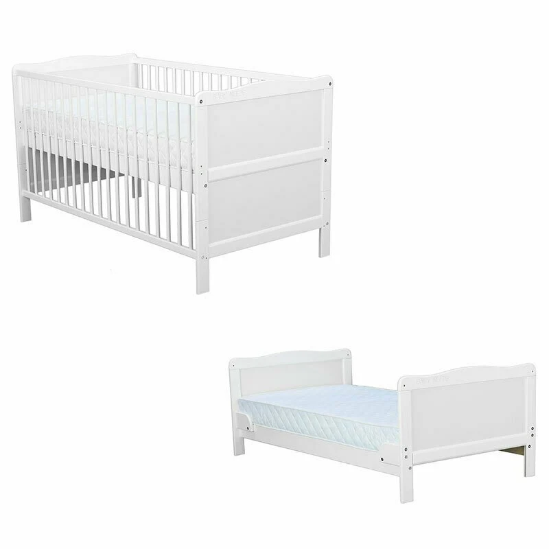 Patut din lemn bebe, Transformabil si pentru junior, 140x70 cm, Din lemn de pin si mdf, Stabil si rezistent, Inaltime salt...