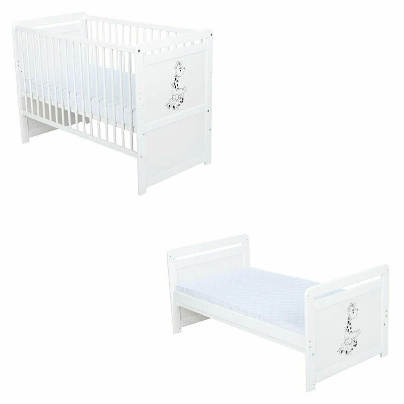 Patut din lemn bebe, Transformabil si pentru junior, 120x60 cm, Multifunctional, Din lemn de pin si mdf, Stabil si reziste...