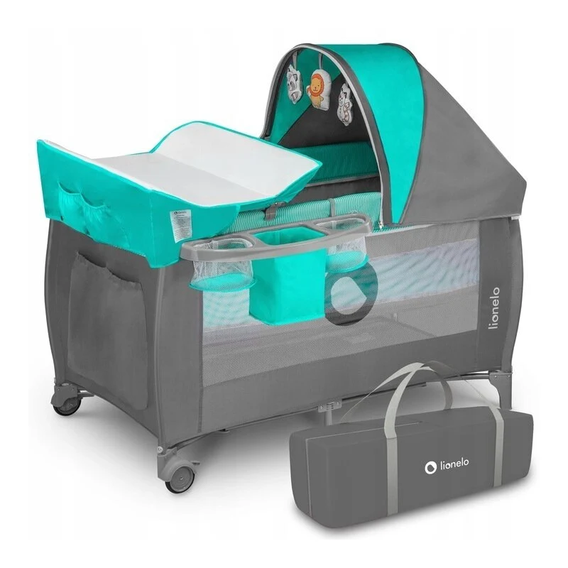 Patut pliant, Lionelo, Sven Plus, 120x60 cm, Cu doua nivele, Cu arcada jucarii, masuta de infasat, vibratii, melodii, conf...