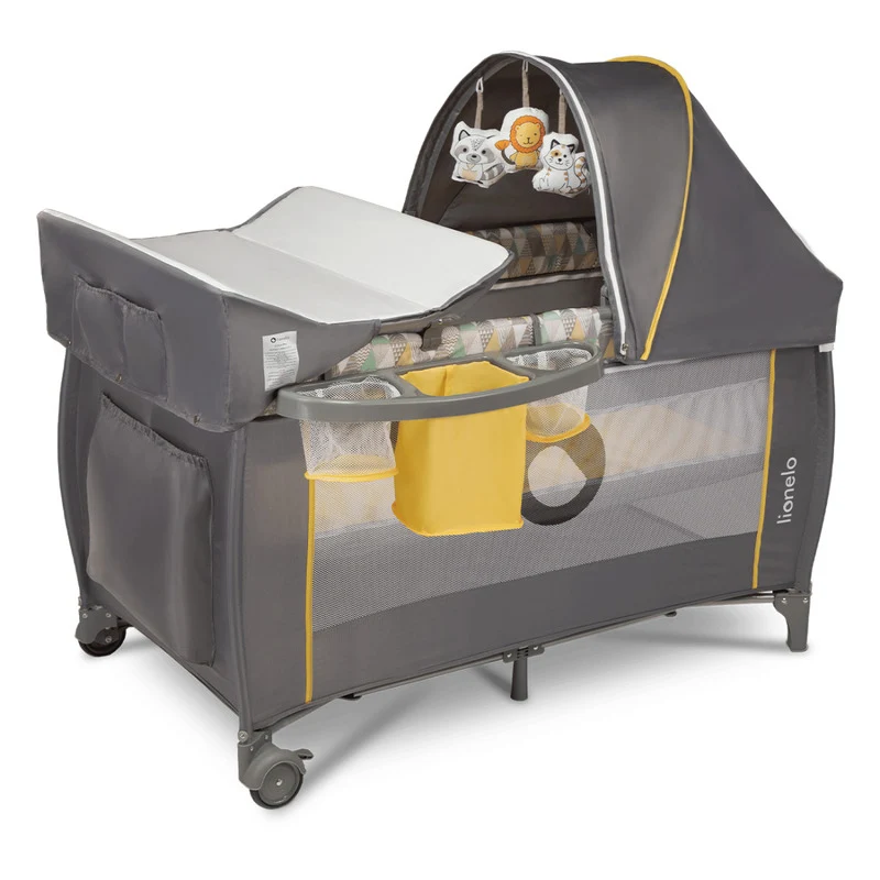 Patut pliant, Lionelo, Sven Plus, 120x60 cm, Cu doua nivele, Cu arcada jucarii, masuta de infasat vibratii, melodii, conf...