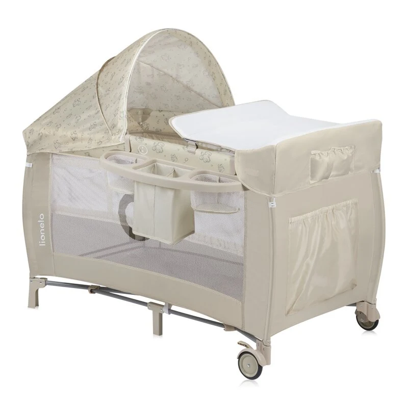 Patut pliant, Lionelo, Sven Plus, 120x60 cm, Cu doua nivele, Cu arcada jucarii, masuta de infasat, vibratii, melodii, conf...