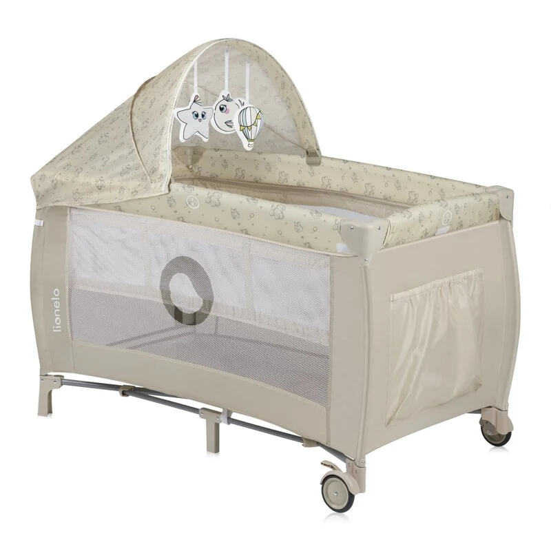 Patut pliant, Lionelo, Sven Plus, 120x60 cm, Cu doua nivele, Cu arcada jucarii, masuta de infasat, vibratii, melodii, conf...