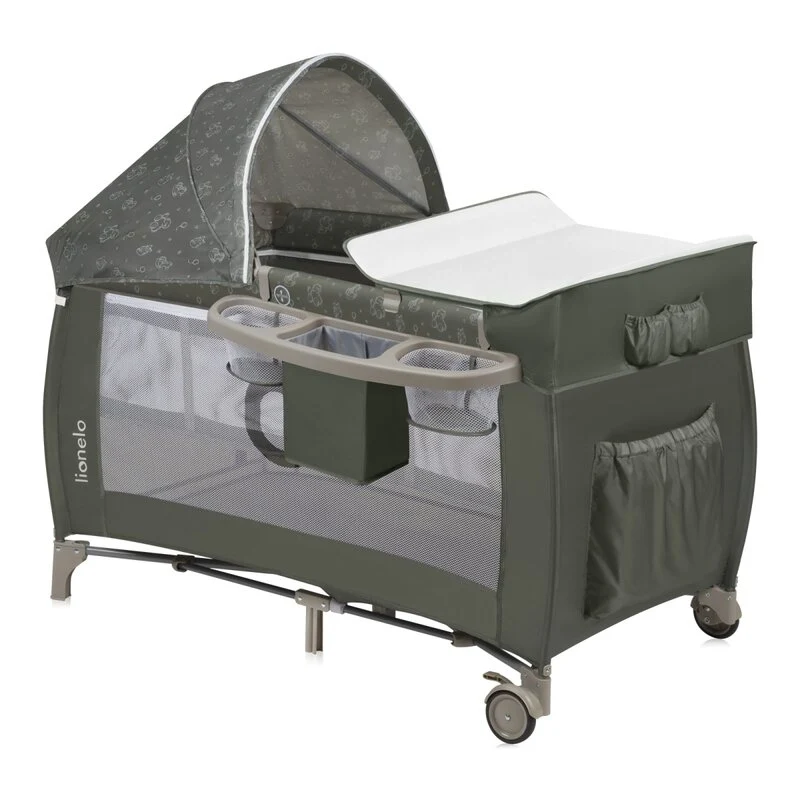 Patut pliant, Lionelo, Sven Plus, 120x60 cm, Cu doua nivele, Cu arcada jucarii, masuta de infasat, vibratii, melodii, conf...