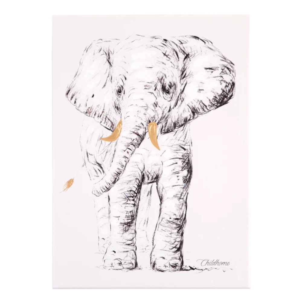Pictura ulei Childhome 30x40 cm, Elefant cu detalii aurii