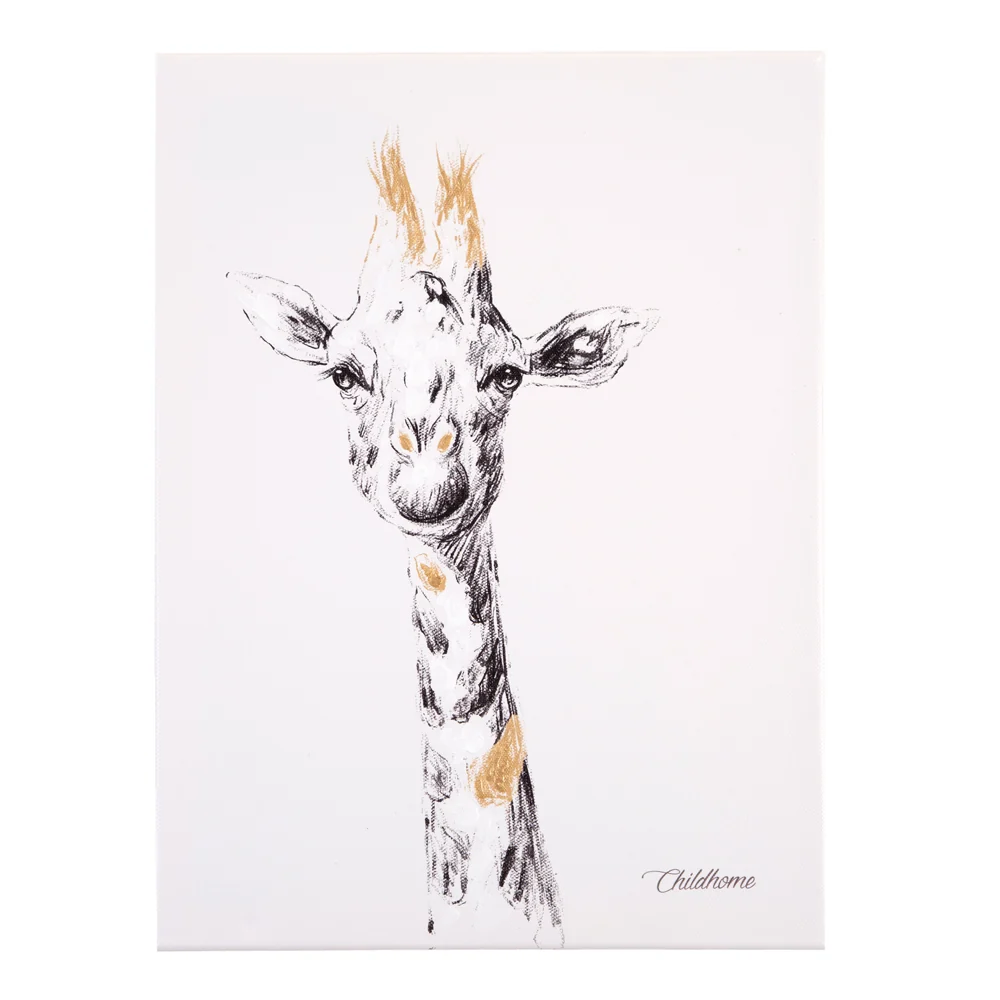 Pictura ulei Childhome 30x40 cm, Girafa cu detalii aurii