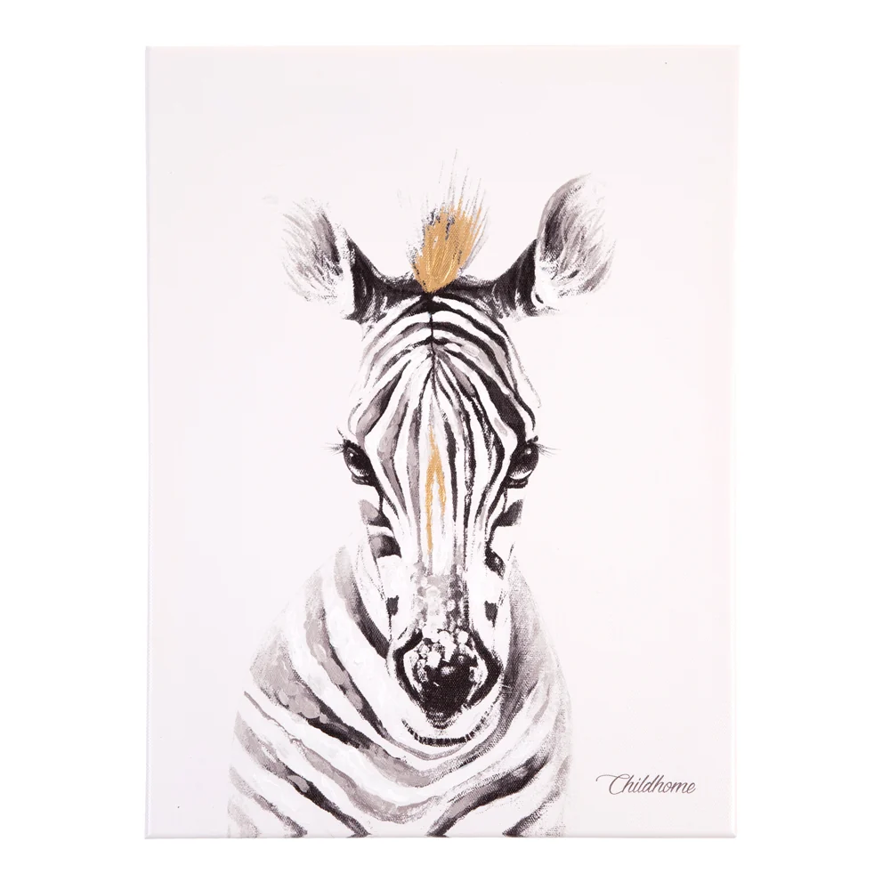 Pictura ulei Childhome 30x40 cm, Zebra cu detalii aurii
