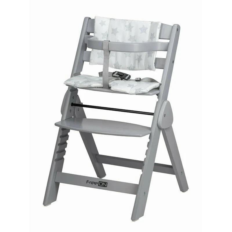 Scaun de masa, FreeON, Finny Fold, 6 luni - 15 Kg, Reglabil pe inaltime, Pernuta, Pliabil, Gray