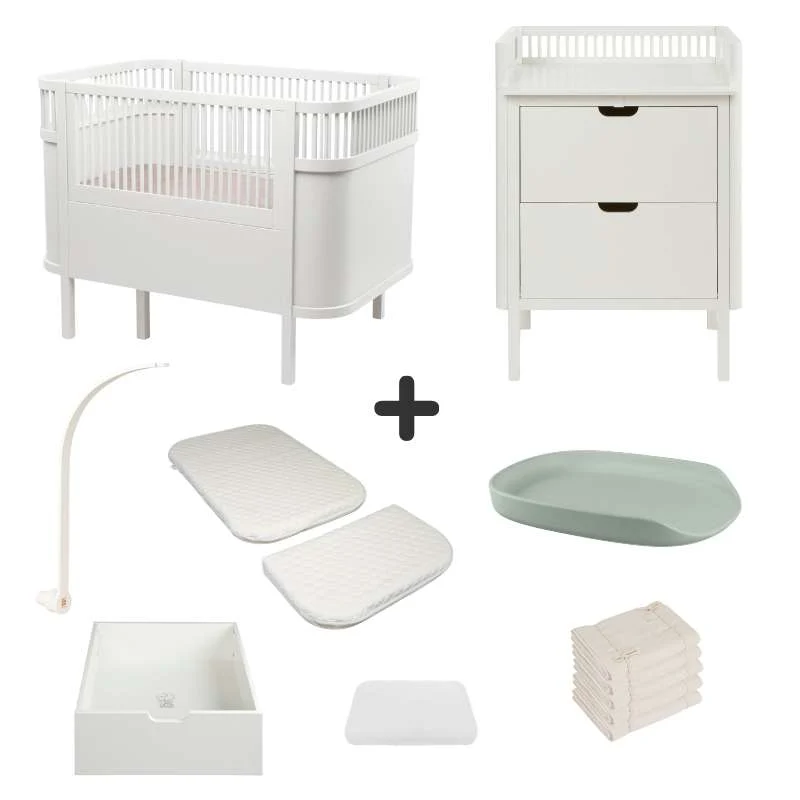 Sebra Patul și Masa de Schimbat cu Accesorii - Alb Clasic - Pachet Deluxe 5