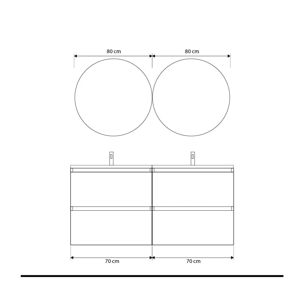 Set mobilier baie dublu suspendat albastru mat, lavoar alb incastrat si oglinda, 140 cm, SaviniDue Armonia