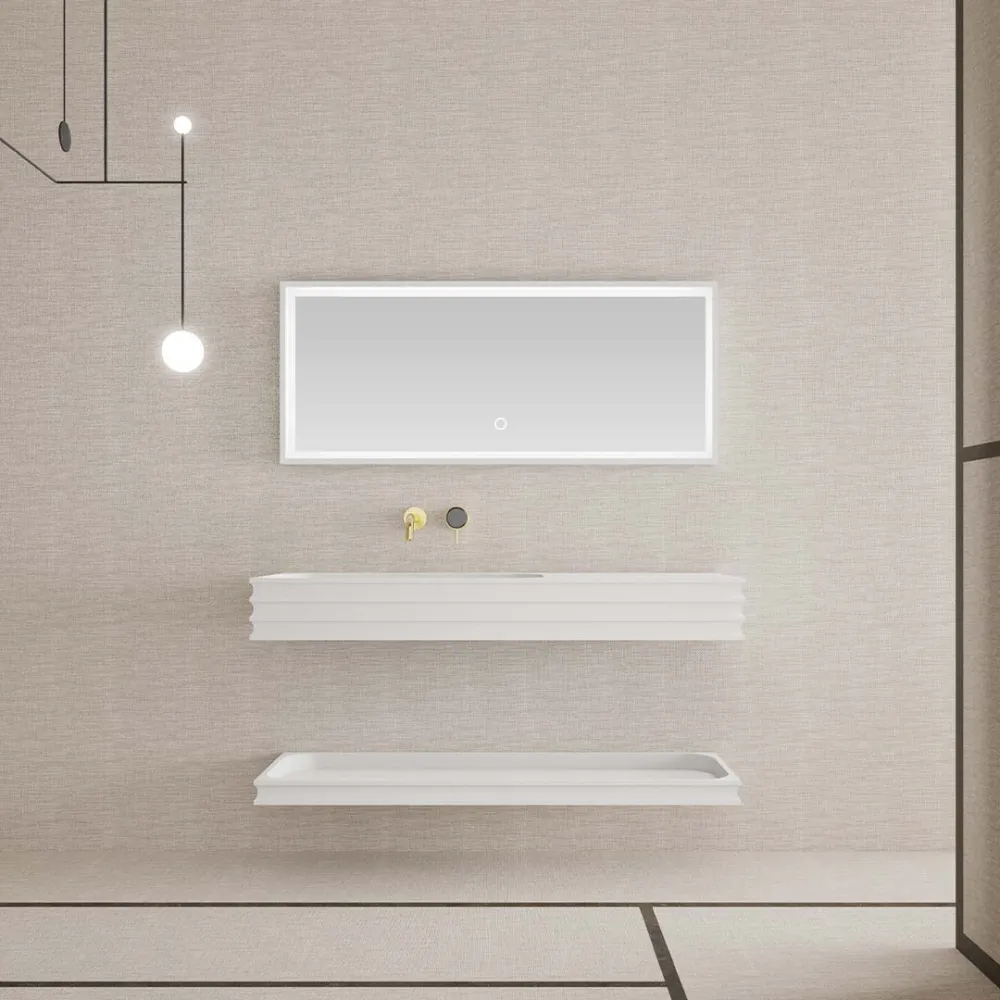 Set mobilier de baie cu lavoar pozitionat pe stanga, raft si oglinda, 120 cm, din compozit, alb, MonBlari