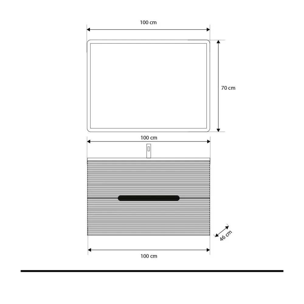Set mobilier baie suspendat albastru mat cu imitatie lemn, lavoar alb și oglindă, 100 cm, cu riflaj Dogato SaviniDue Iris