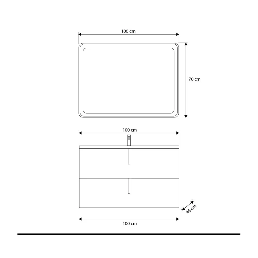 Set mobilier baie suspendat gri, lavoar negru mat, oglinda, 100 cm, SaviniDue Lyra