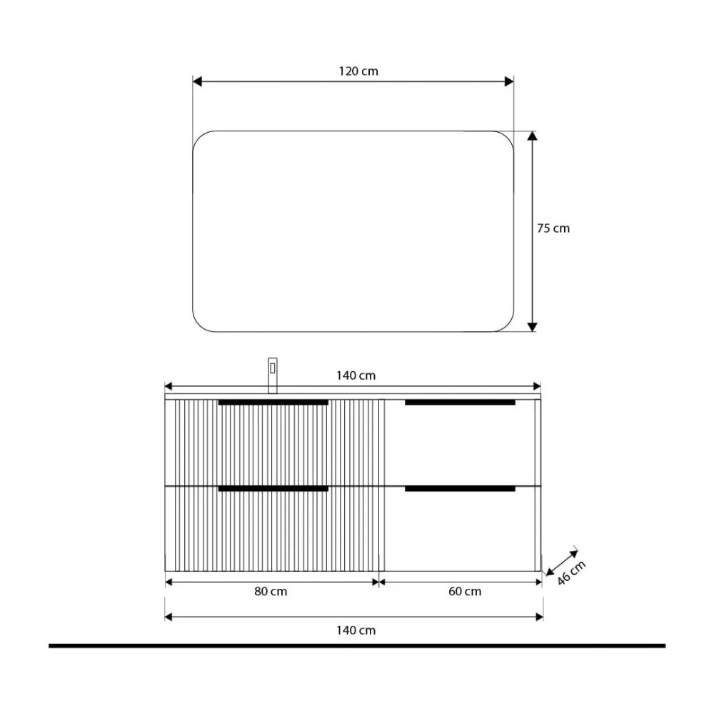Set mobilier baie suspendat negru mat cu albastru mat, lavoar imitație marmura alba și oglindă, cu riflaje Plissetatto, 14...