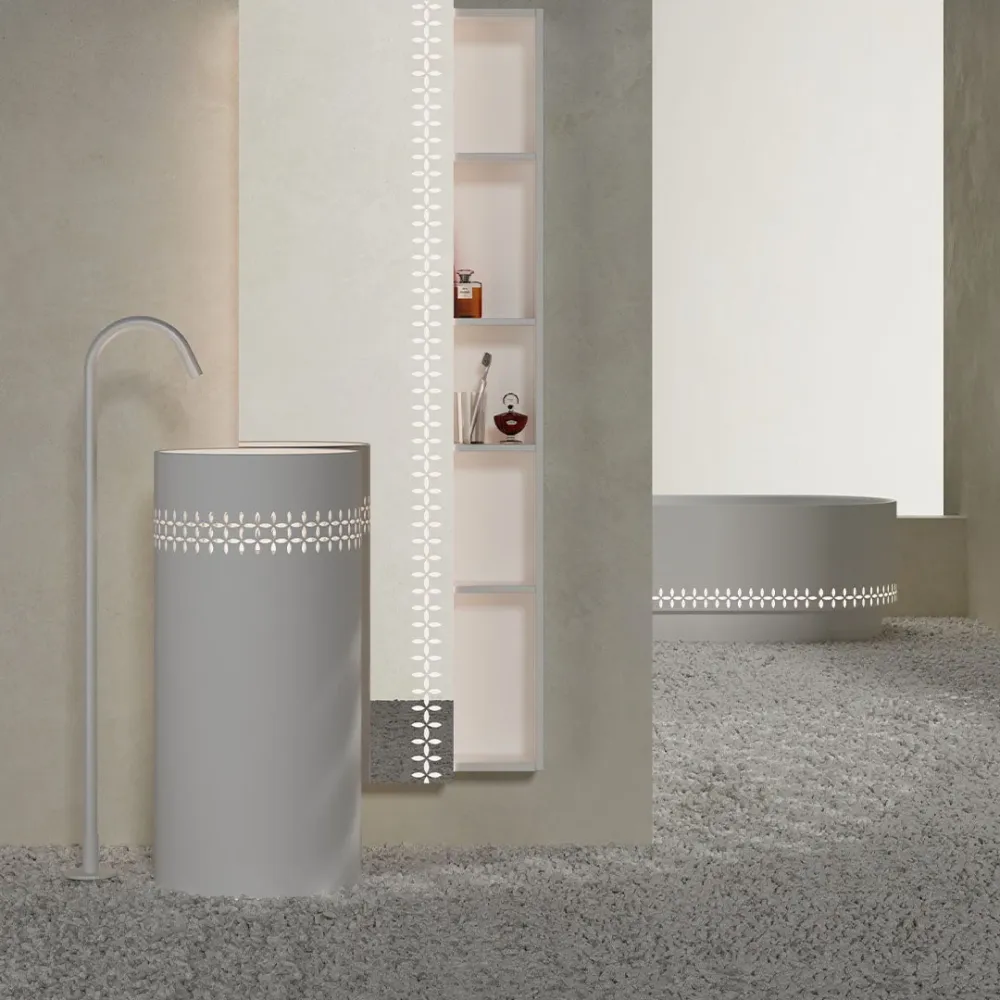 Set mobilier cu lavoar freestanding 40cm, raft si oglinda, din compozit, alb, finisaj mat, MonBlari