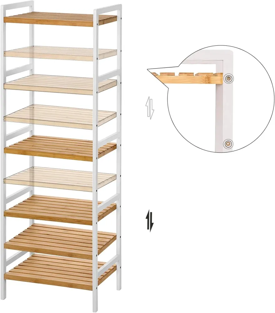 SONGMICS Etajera bambus 5 rafturi, pentru baie, bucatarie sau living, 45x32x142 cm, alb natur