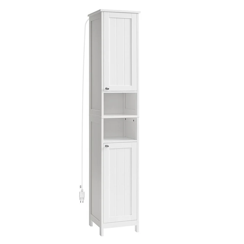 VASAGLE Dulap baie inalt si ingust cu lumina LED, rafturi reglabile, MDF lacuit, 30x30x170 cm, alb